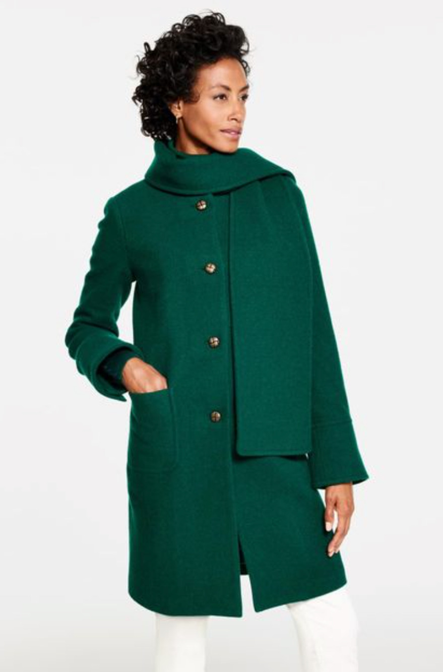 Talbots Scarf Coat Pine Grove Green Wool Blend Removable Scarf NWT $389 Size 8